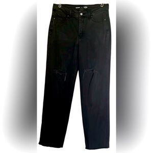 OLD NAVY Black Denim High Rise Slouchy Straight Distressed Jeans, Size 4, GUC.